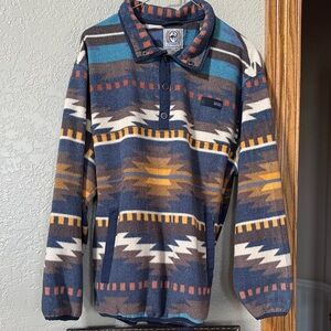 Cinch Men's Zip-Up Fleece Pullover - Navy, Brown & Mustard